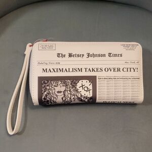 Betsey Johnson Black and White Newspaper Print Wristlet